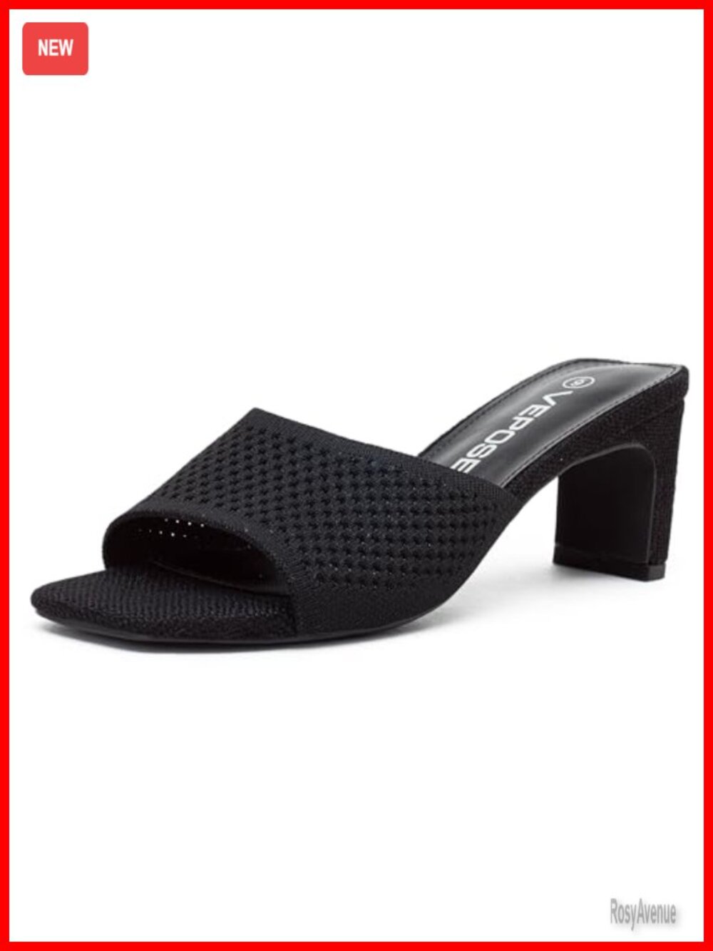 Women's Knit Mesh Woven Block Heel Square Open Toe Mules Sandals